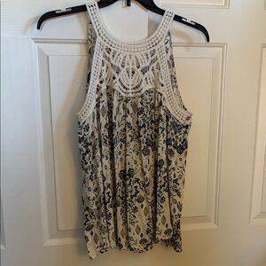 Maurices Ivory and Navy Crochet Detail Blouse